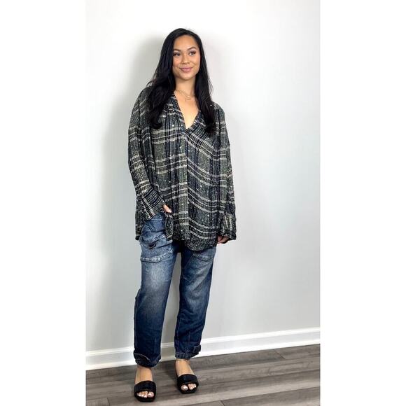 Free People Tops - Free People Fearless Love Tunic Top in Blue Striped Large Sequins Peasant Boho